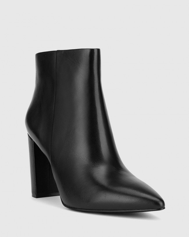 Wittner Hurlie Black Nappa Leather Block Heel Ankle Boot