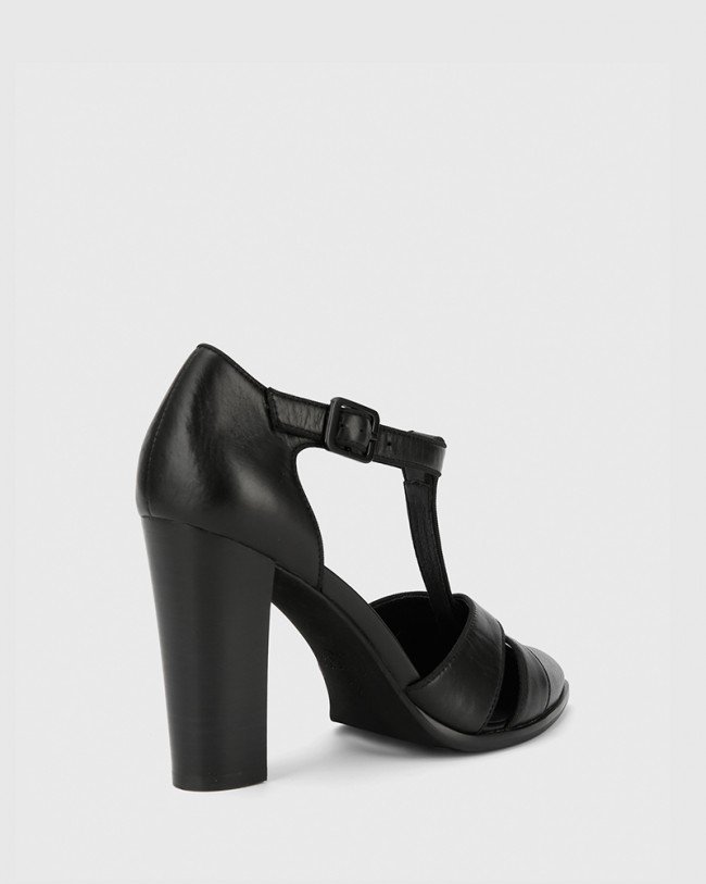 Wittner Wilde Black Leather Mary Jane Block Heel