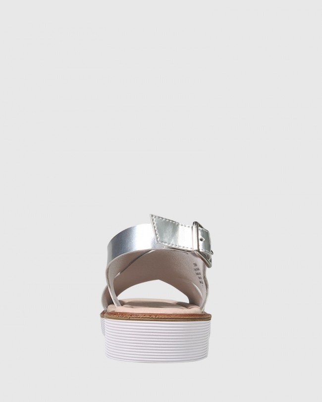 Wittner Timmie Silver Mirror Patent Slingback Flatform Sandal