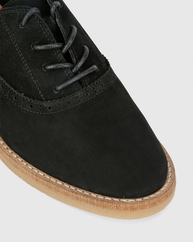 Wittner Jacquin Black Nubuck Leather Lace Up Brogue