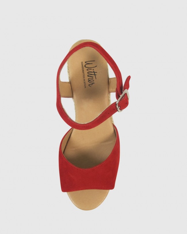 Wittner Umiko Red Suede Espadrille Open Toe Wedge