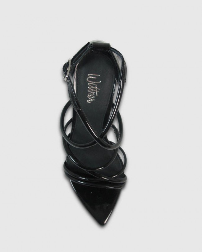 Wittner Reaghan Black Patent Open Toe Stiletto Heel Sandal