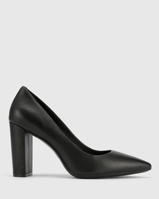 Wittner Hether Black Leather Pointed Toe Block Heel