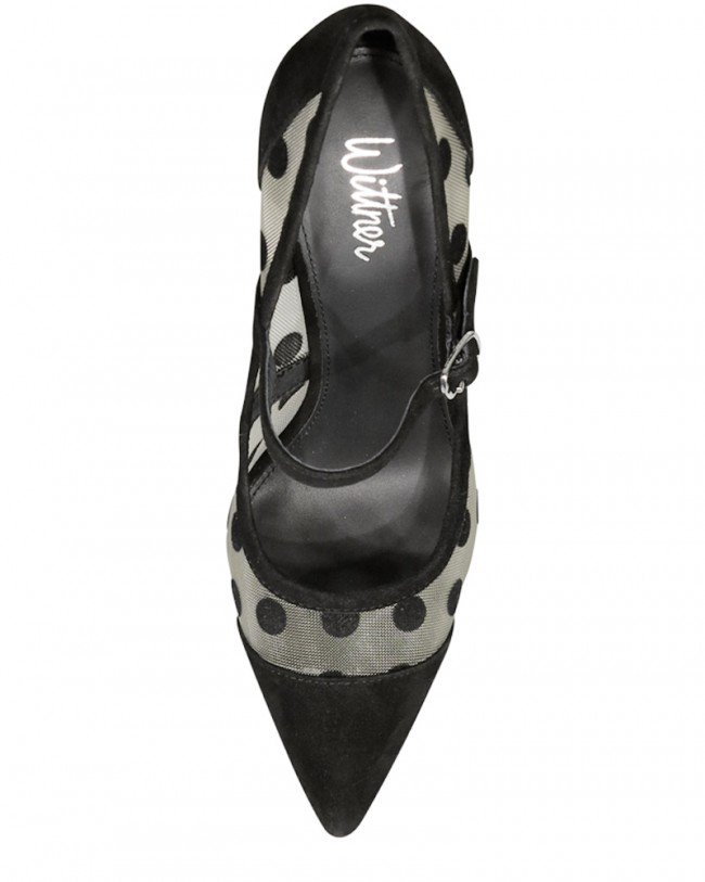 Wittner Tequila Black Suede and Polka Dot Mesh Stiletto Heel