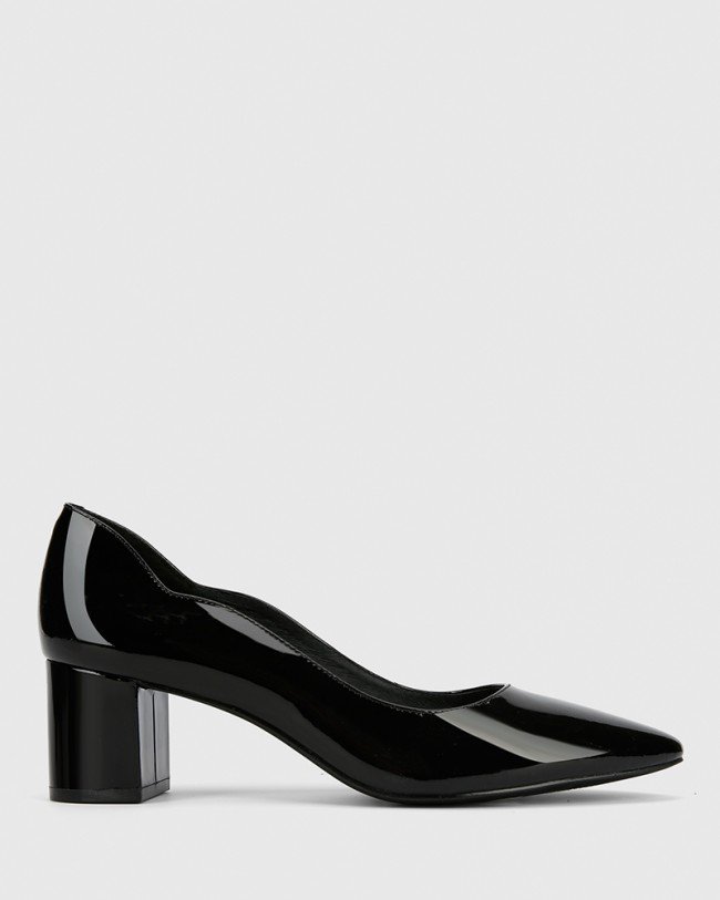 Wittner Lynn Black Patent Almond Toe Block Heel