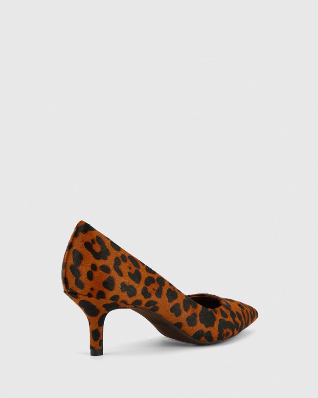 Wittner Neana Leopard Printed Hair On Leather Pointed Toe Kitten Heel