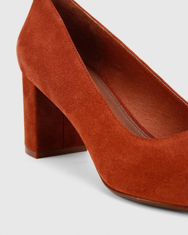 Wittner Dalena Rust Suede Leather Block Heel Pointed Toe