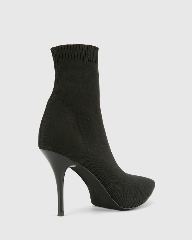 Wittner Honor Black Knit Stiletto Heel Ankle Boot