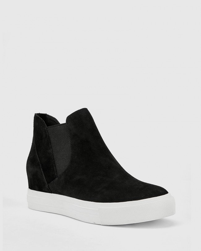 Wittner Sanders Black Suede Leather Slip On Wedge Sneaker