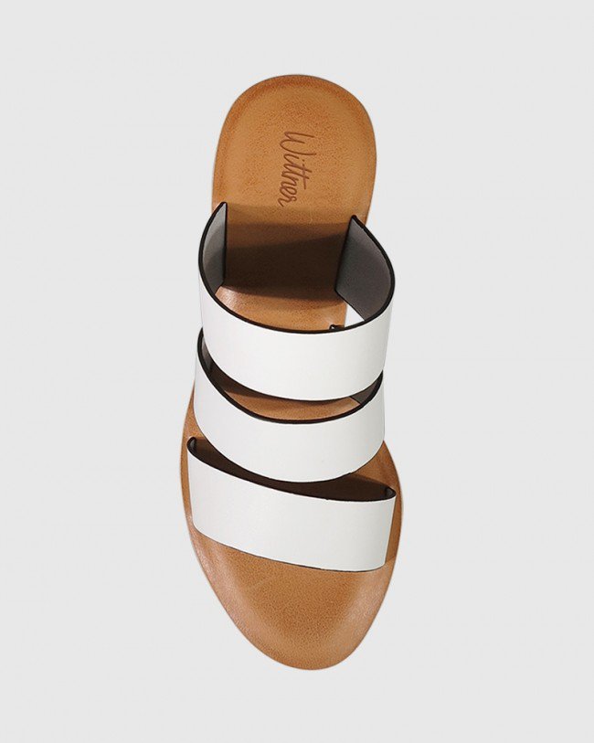 Wittner Ginnifer White Leather Block Heel Slide