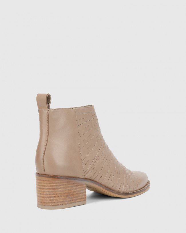 Wittner Jaylee Stone Leather Almond Toe Block Heel Ankle Boot
