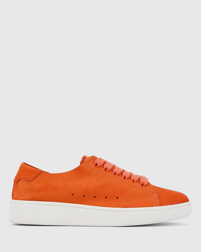 Wittner Graphite Burnt Orange Nubuck Leather Lace Up Sneaker
