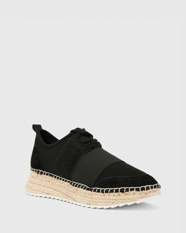 Wittner April Black Leather & Elastic Espadrille Sneaker