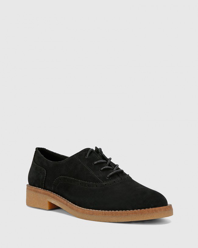 Wittner Jacquin Black Nubuck Leather Lace Up Brogue