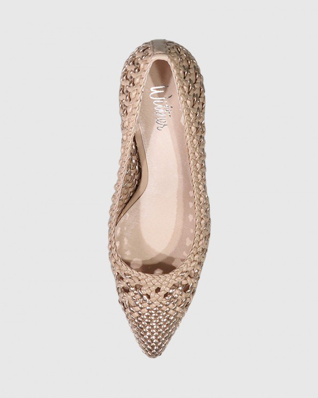 Wittner Henrika Nude & Metallic PU Woven Block Heel