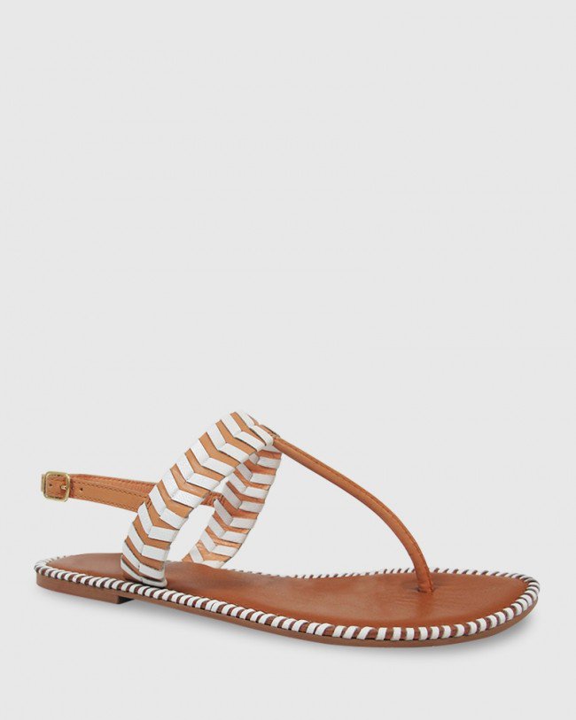 Wittner Illiana Tan & White Leather Flat Sandal