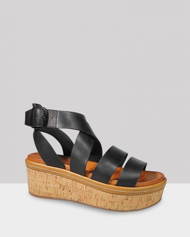 Wittner Rudd Black Leather Flatform Sandal