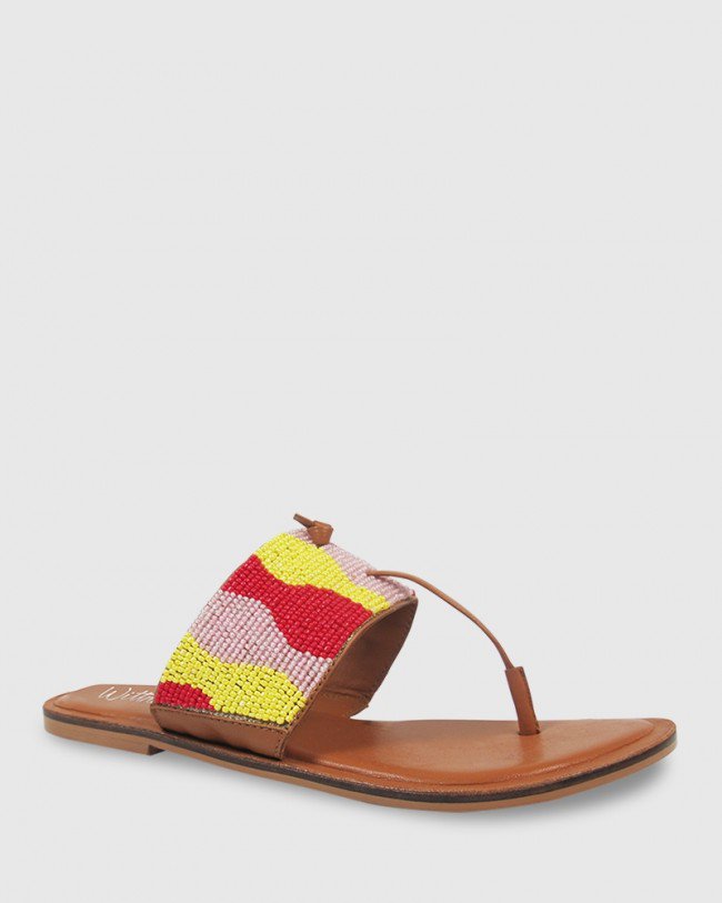 Wittner Ilisha Yellow, Pink & Red Beaded Flat Sandal