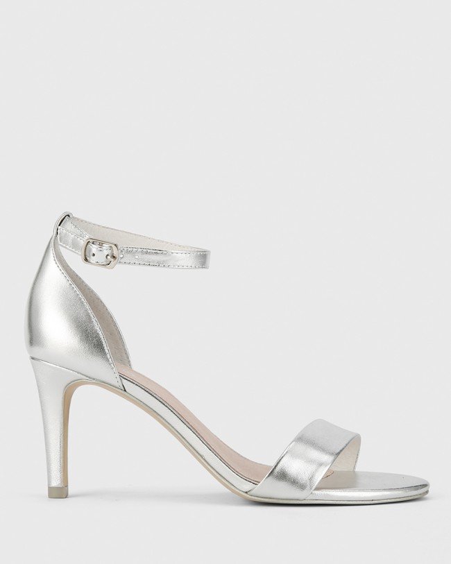 Wittner Imina Silver Leather Ankle Strap Stiletto Heel Sandal