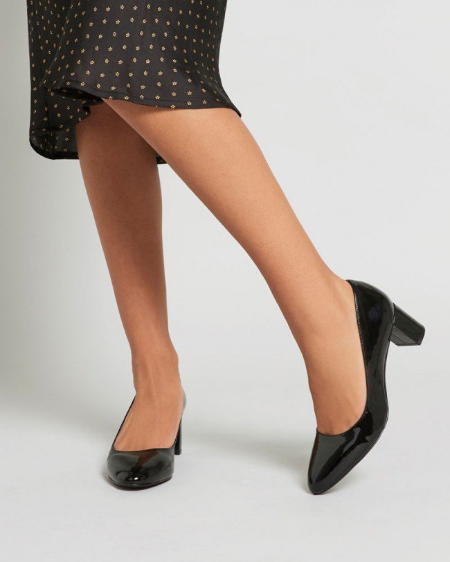 Wittner Monte Black Patent Round Toe Block Heel