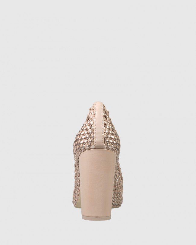 Wittner Henrika Nude & Metallic PU Woven Block Heel