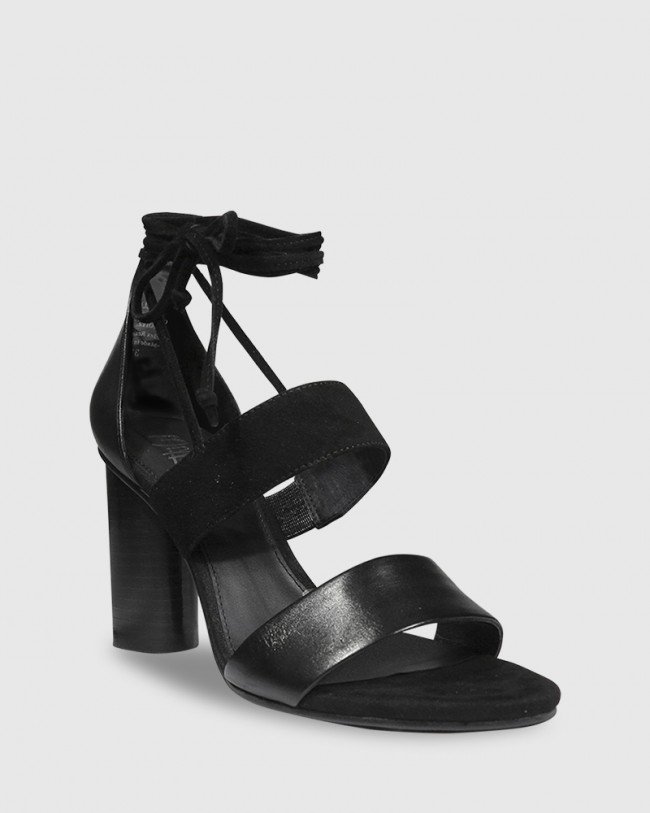 Wittner Rolland Black Leather & Suede Block Heel Sandal
