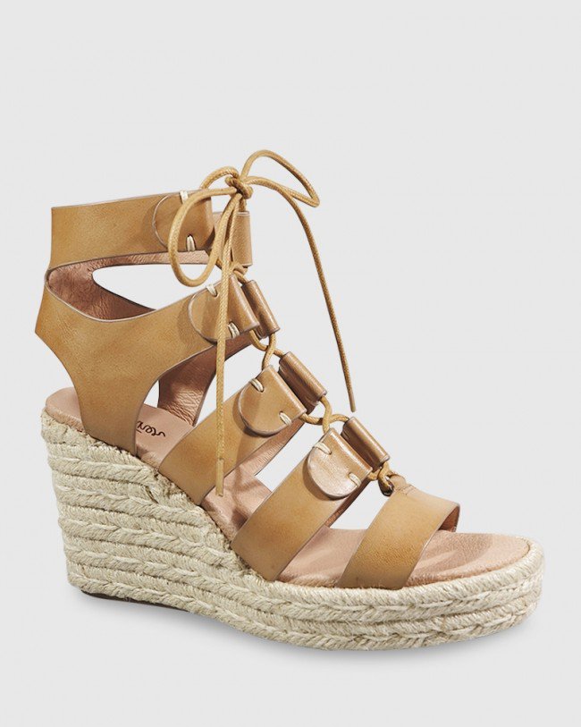 Wittner Venita Tan Leather Lace Up Espadrille Style Wedge