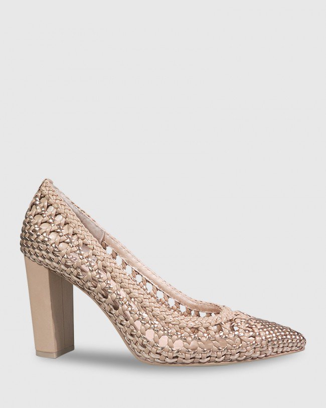 Wittner Henrika Nude & Metallic PU Woven Block Heel