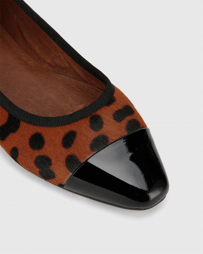 Wittner Ellie Dark Brown/Black Leopard Pony Hair  Flat Snib Toe Casual Shoe