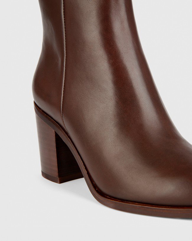 Wittner Pearce Chocolate Leather Block Heel Ankle Boot