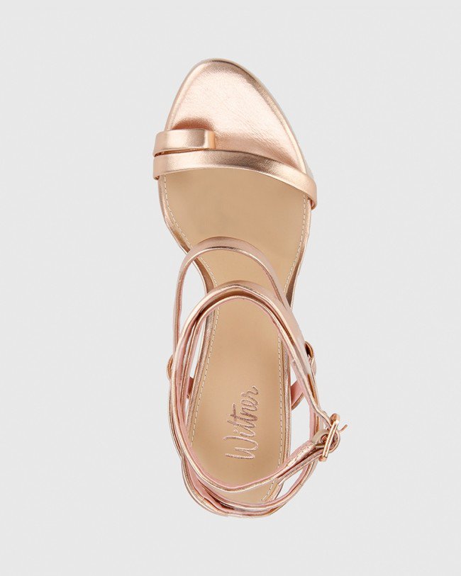 Wittner Regeena Rose Gold Metalic Leather Block Heel Sandal
