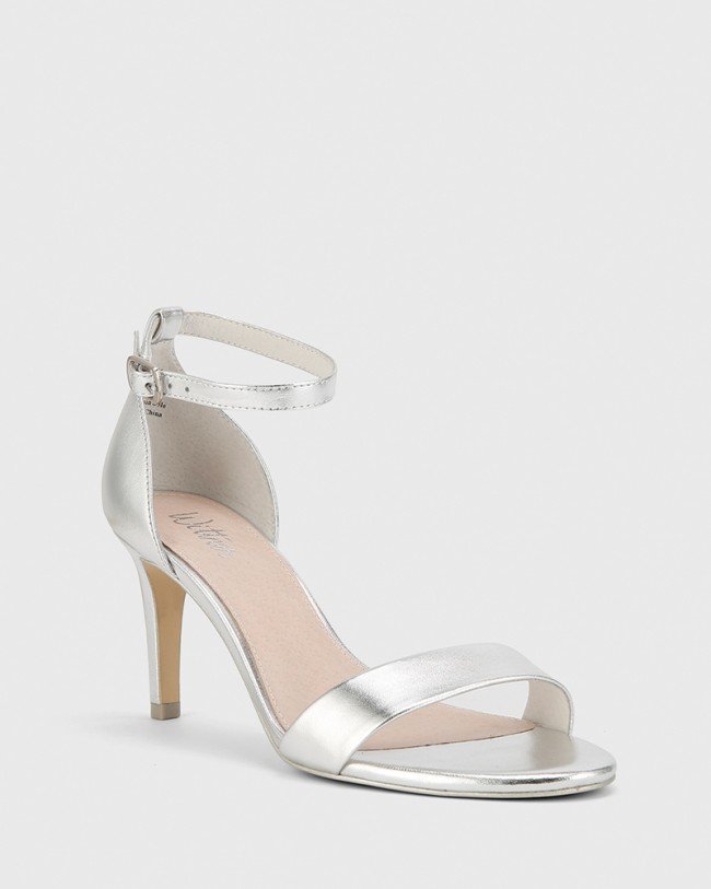 Wittner Imina Silver Leather Ankle Strap Stiletto Heel Sandal
