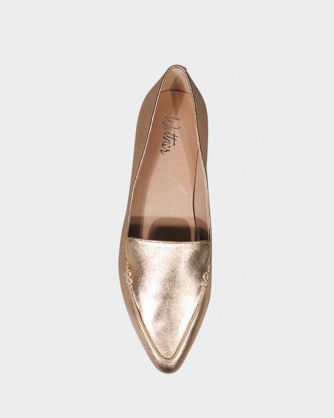 Wittner Packhamm Champagne Metallic Leather Pointed Toe Flat