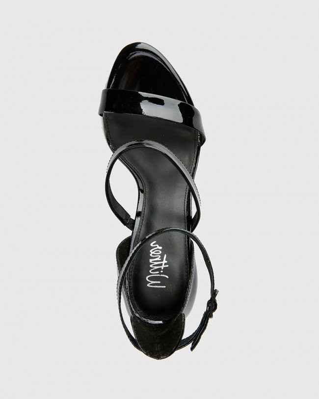 Wittner Rivera Black Patent Leather Block Heel Sandal