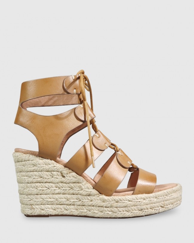 Wittner Venita Tan Leather Lace Up Espadrille Style Wedge