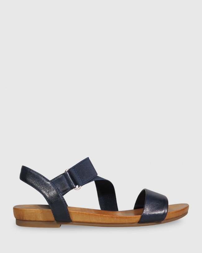 Wittner Lyla Navy Leather & Elastic Flat Sandal