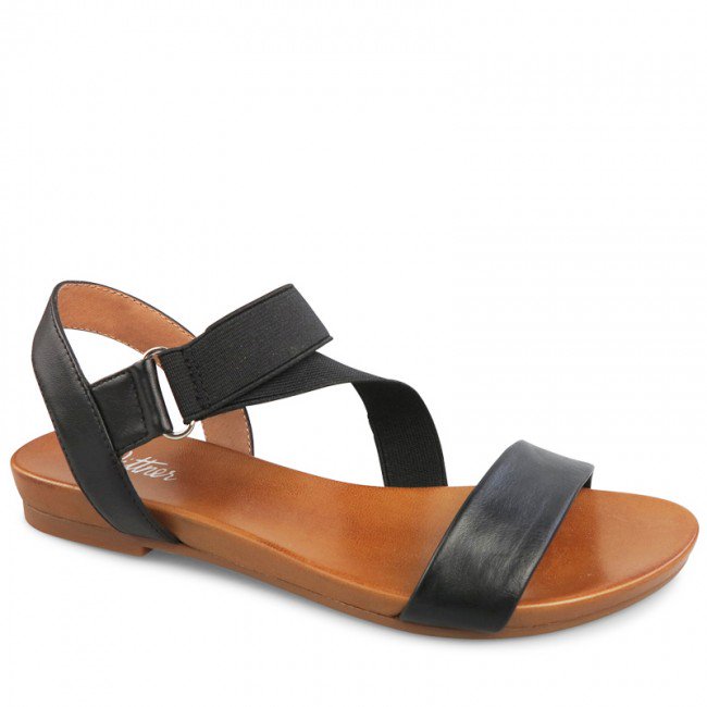 Wittner Lyla Black Leather and Elastic Strap Sandal