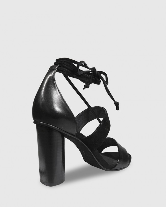 Wittner Rolland Black Leather & Suede Block Heel Sandal