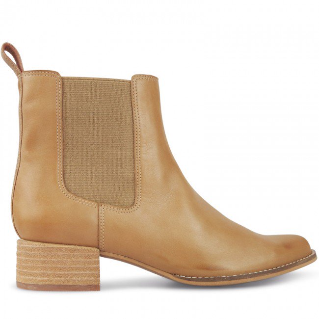Wittner Baelans Camel Leather Block Heel Chelsea Ankle Boot