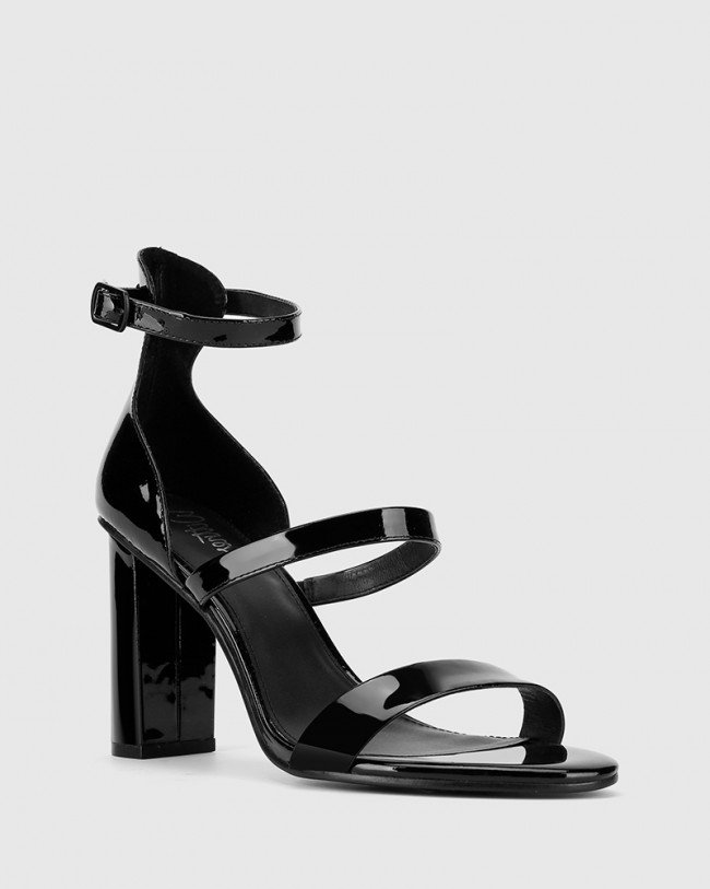 Wittner Rivera Black Patent Leather Block Heel Sandal