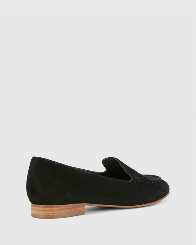 Wittner Brielle Black Suede Leather Round Toe Flat