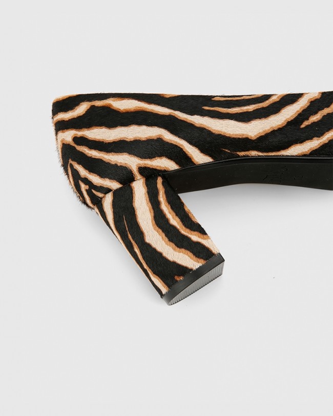 Wittner Dalena Chocolate Zebra Pony Hair Leather Block Mid Heel