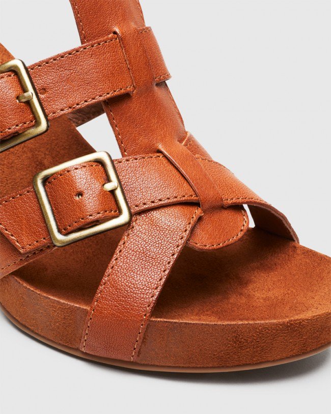 Wittner Cohen Cognac Leather Cone Heel Sandal