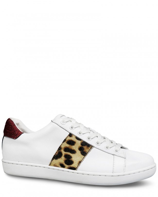 Wittner Allie White Leather Glitter Leopard Sneaker
