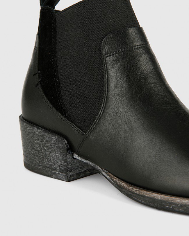 Wittner Memphis Black Leather and Suede Gusset Ankle Boot