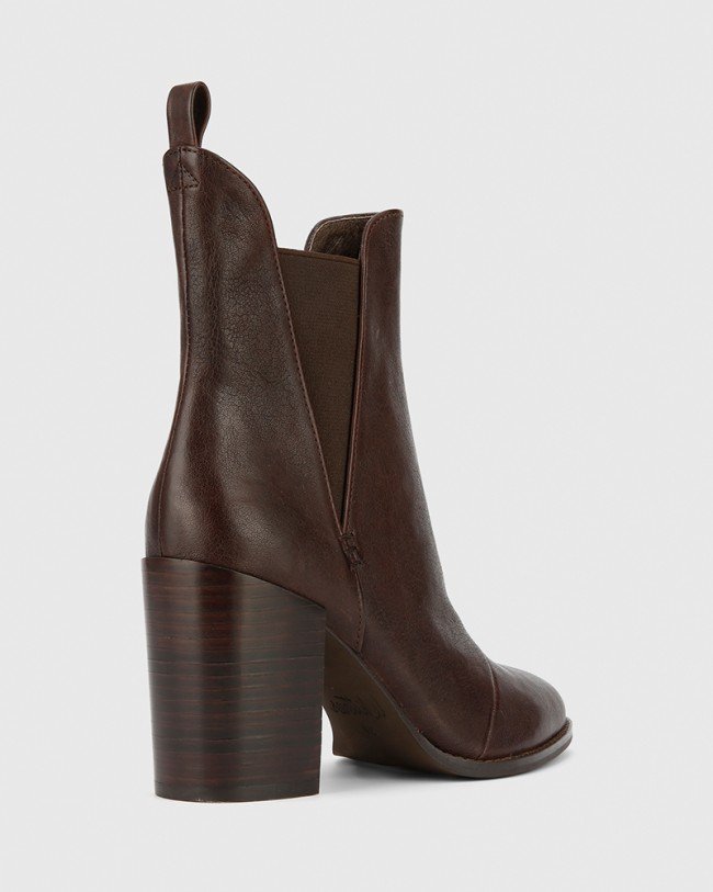 Wittner Honesty Chocolate Leather Block Heel Ankle Boot