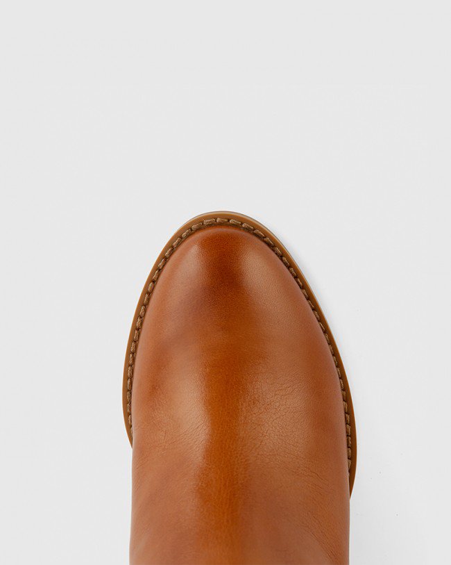 Wittner Keddy Cognac Leather Round Toe Block Heel Boot