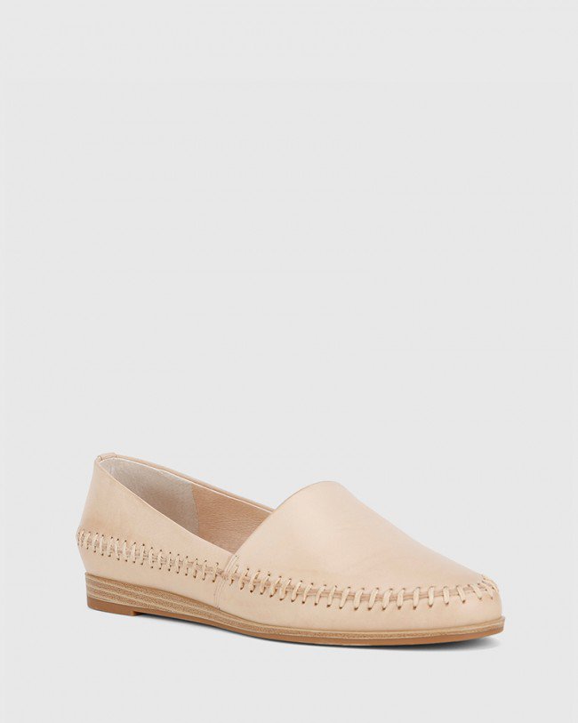 Wittner Christy Musk Nude Leather Round Toe Wedge Loafer