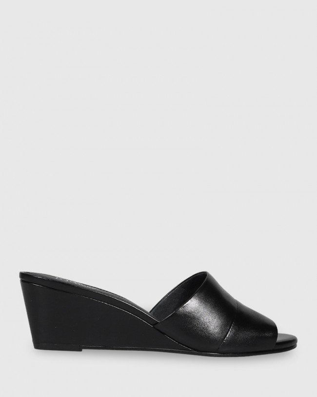 Wittner Adair Black Leather Open Toe Wedge