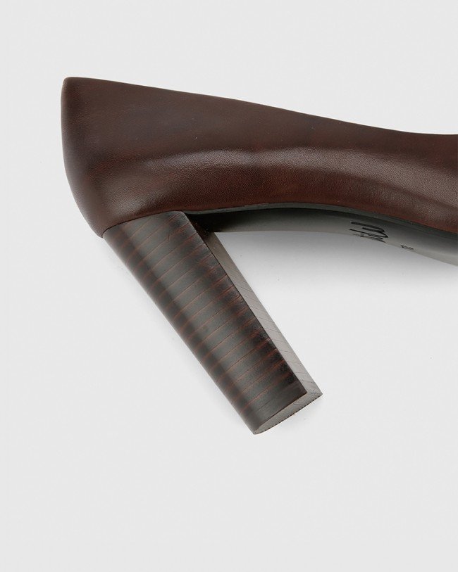 Wittner Hether Chocolate Leather Pointed Toe Block Heel